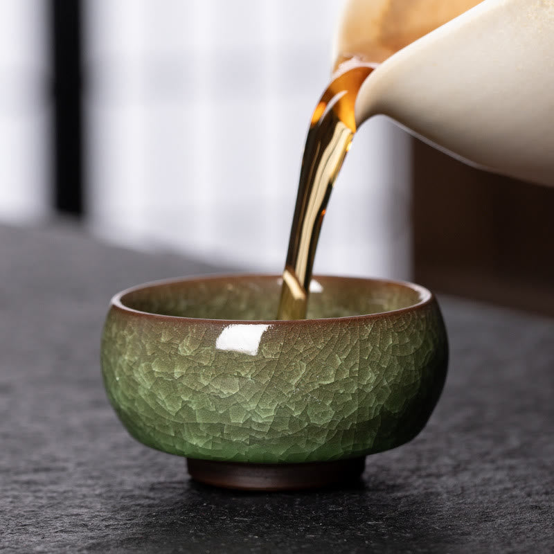 Tasse à thé Jian Zhan en céramique verte craquelée de 7 cm pour rituel du thé
