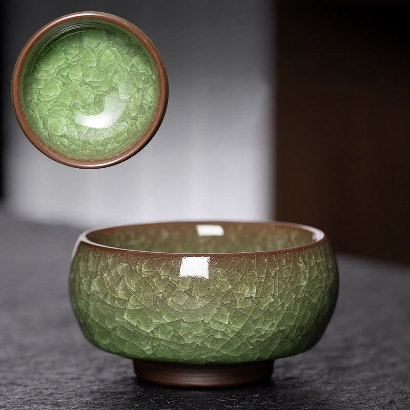 Tasse à thé Jian Zhan en céramique verte craquelée de 7 cm pour rituel du thé