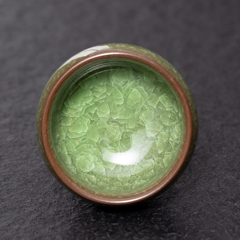 Tasse à thé Jian Zhan en céramique verte craquelée de 7 cm pour rituel du thé