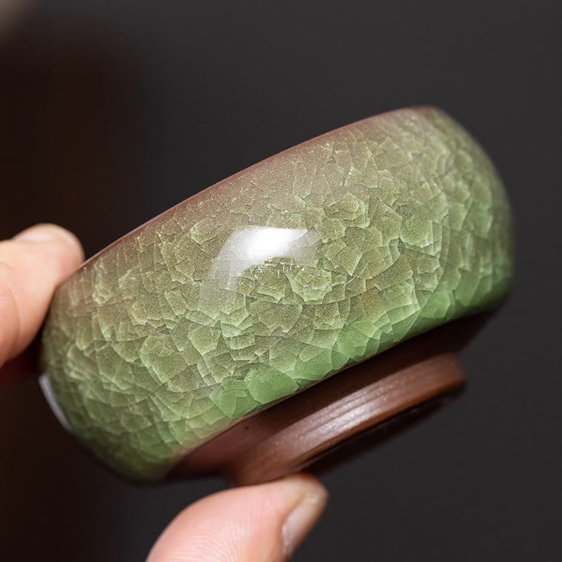 Tasse à thé Jian Zhan en céramique verte craquelée de 7 cm pour rituel du thé