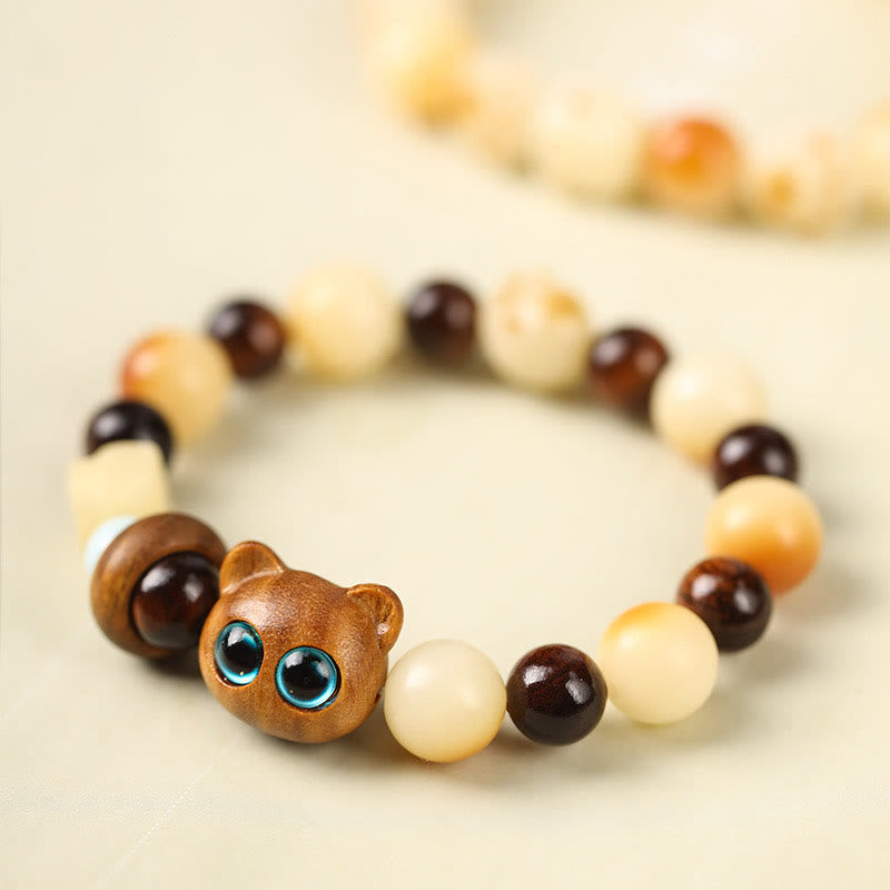 Bodhi Seed Sandalwood Cat Peace Bracelet 14-17cm Unisex