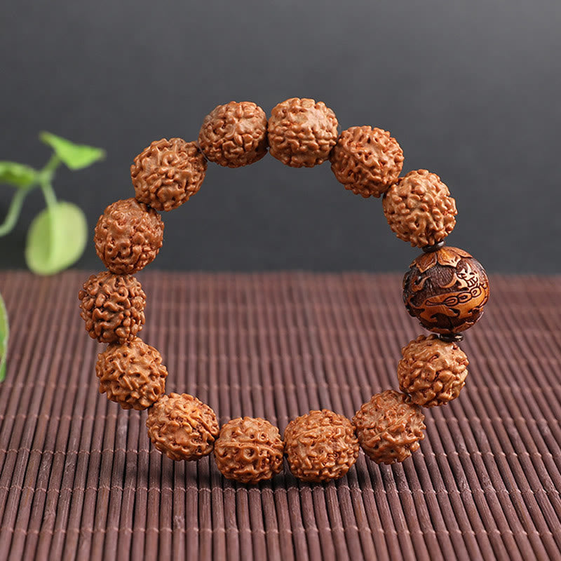 Unisex Pixiu Wealth Luck Bracelet with Rudraksha Bodhi Seed