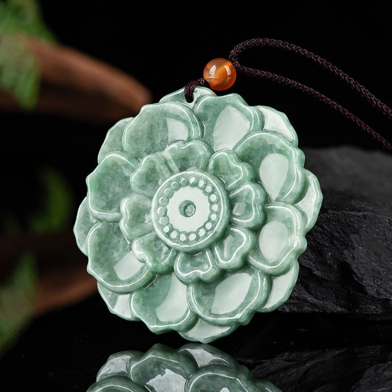 Lotus Pattern Jade Necklace for Luck and Prosperity