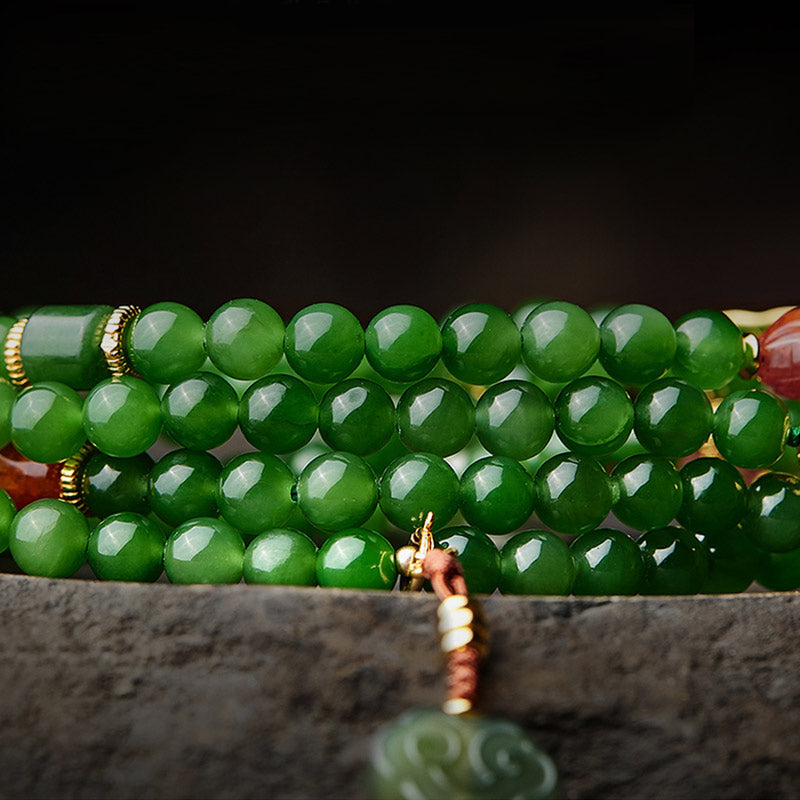 108 Beads Cyan Jade Buddha Bracelet for Luck & Healing Harmony