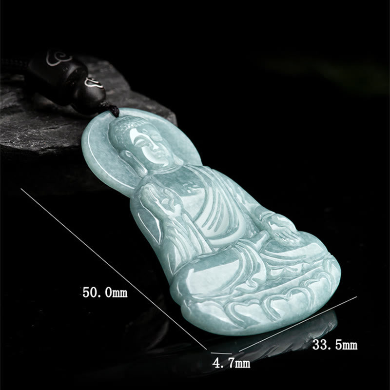 Collier de compassion en jade naturel Amitabha Bouddha, cordon de 65 cm