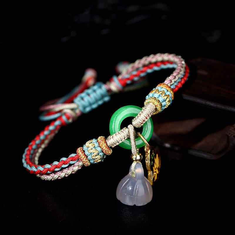 Lotus Chalcedony Jade Harmony Bracelet with Peace Buckle