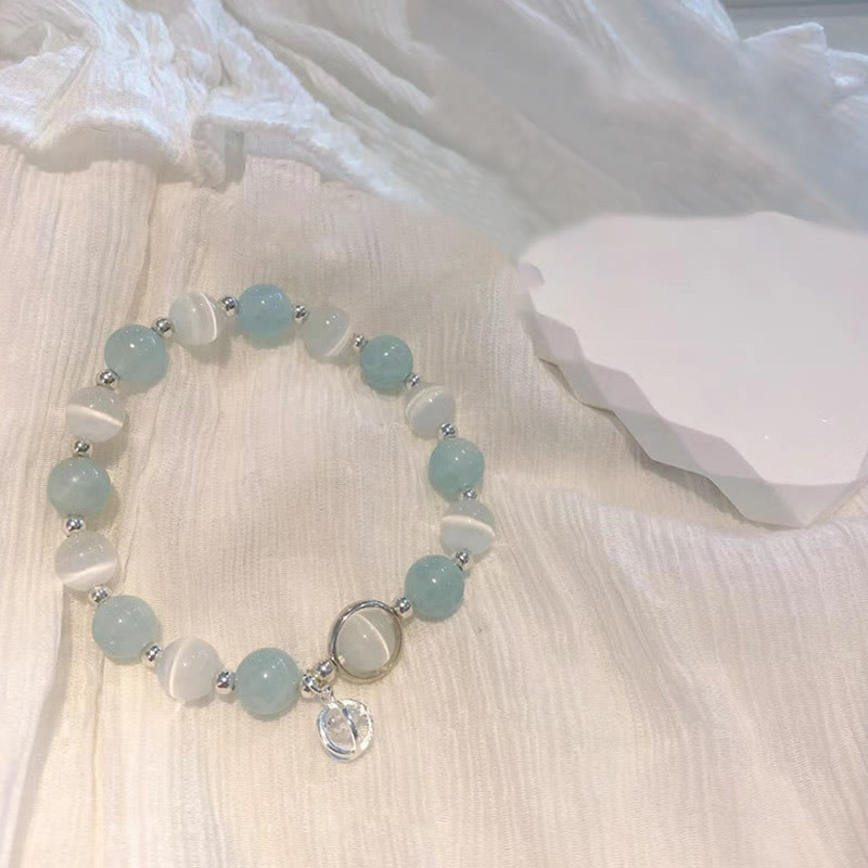925 Sterling Silver Aquamarine Cat's Eye Support Bracelet