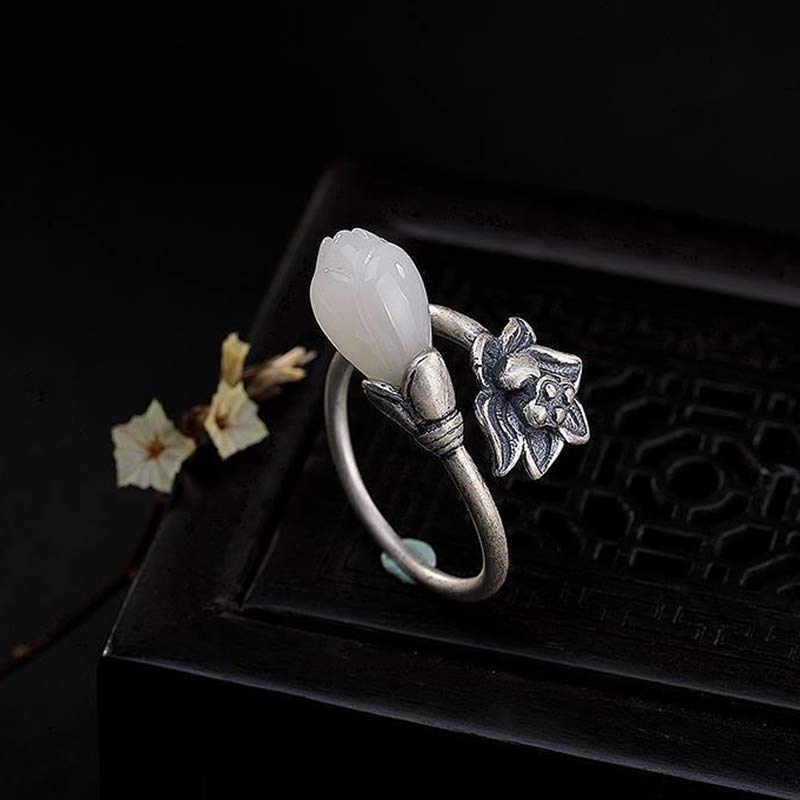 Adjustable Jade Lotus Copper Balance Healing Ring