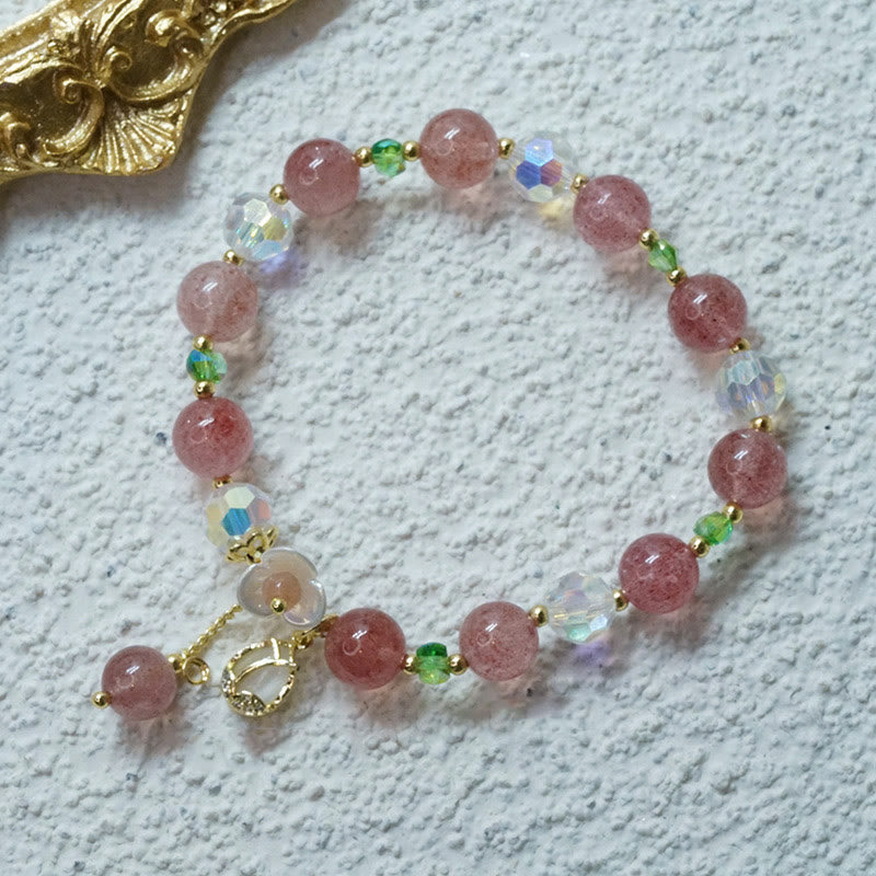 Bracelet de guérison en quartz fraise et fluorite pour une clarté émotionnelle