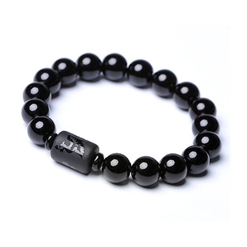 Obsidian Bracelet Phoenix Dragon 10mm and 12mm Beads