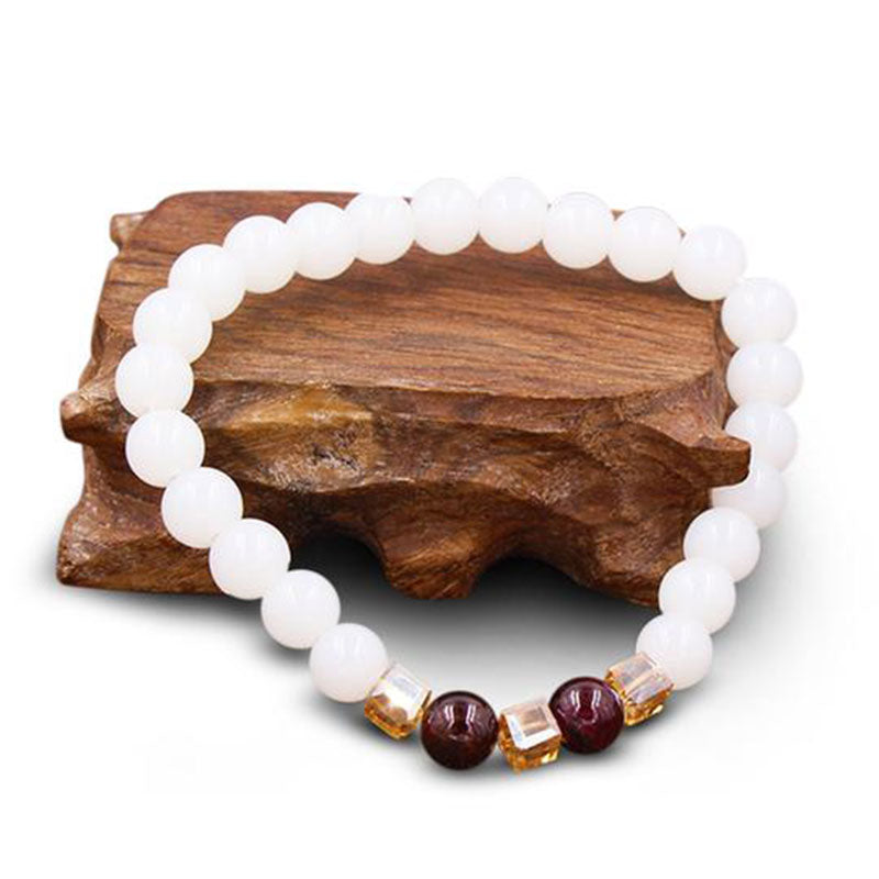 7mm White Jade Protection Bracelet for Luck and Clarity