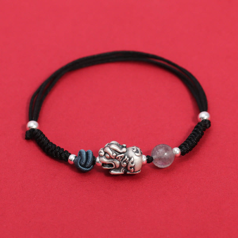 999 Sterling Silver PiXiu Strawberry Quartz Rose Quartz Bracelet for Wealth