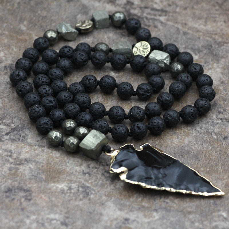 40cm Lava Rock Spiritual Necklace for Meditation & Stress Relief