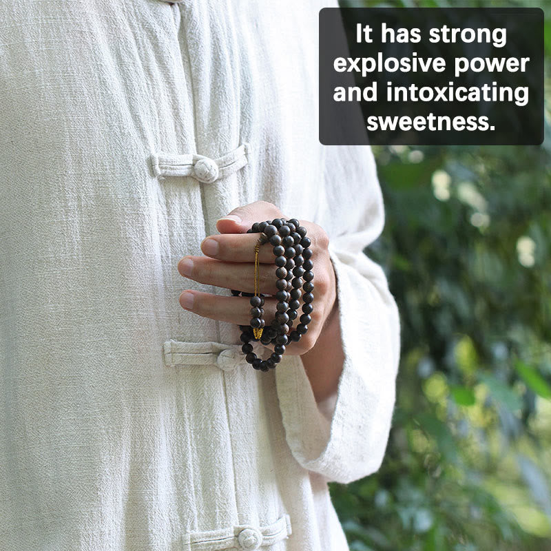 Bracelet Mala en bois d'agar de 7 mm pour la paix et la force
