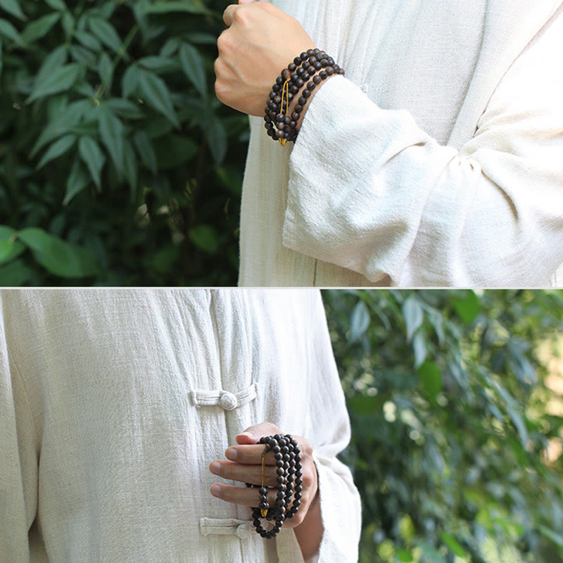 Bracelet Mala en bois d'agar de 7 mm pour la paix et la force