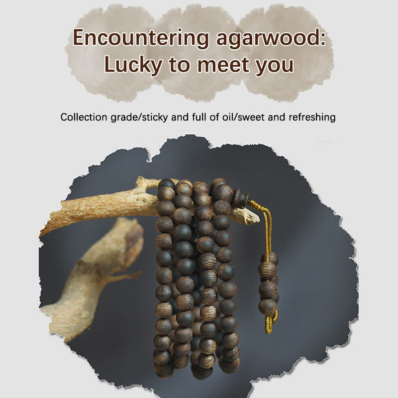 Bracelet Mala en bois d'agar de 7 mm pour la paix et la force