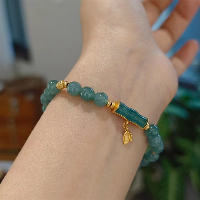 Bracelet porte-bonheur en jade 7 mm | Argent sterling plaqué or