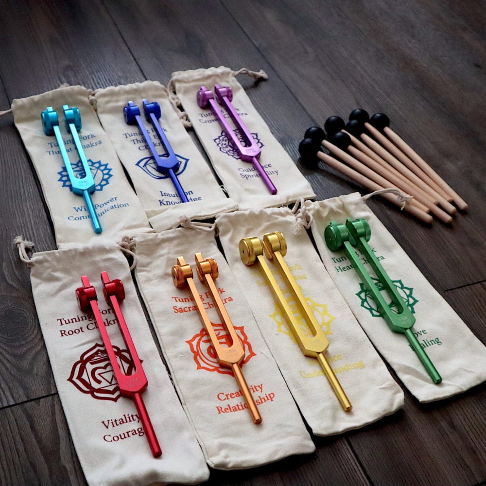 7pc Chakra Tuning Fork Set for Alignment & Sound Therapy - No Activator / Canvas - On sale