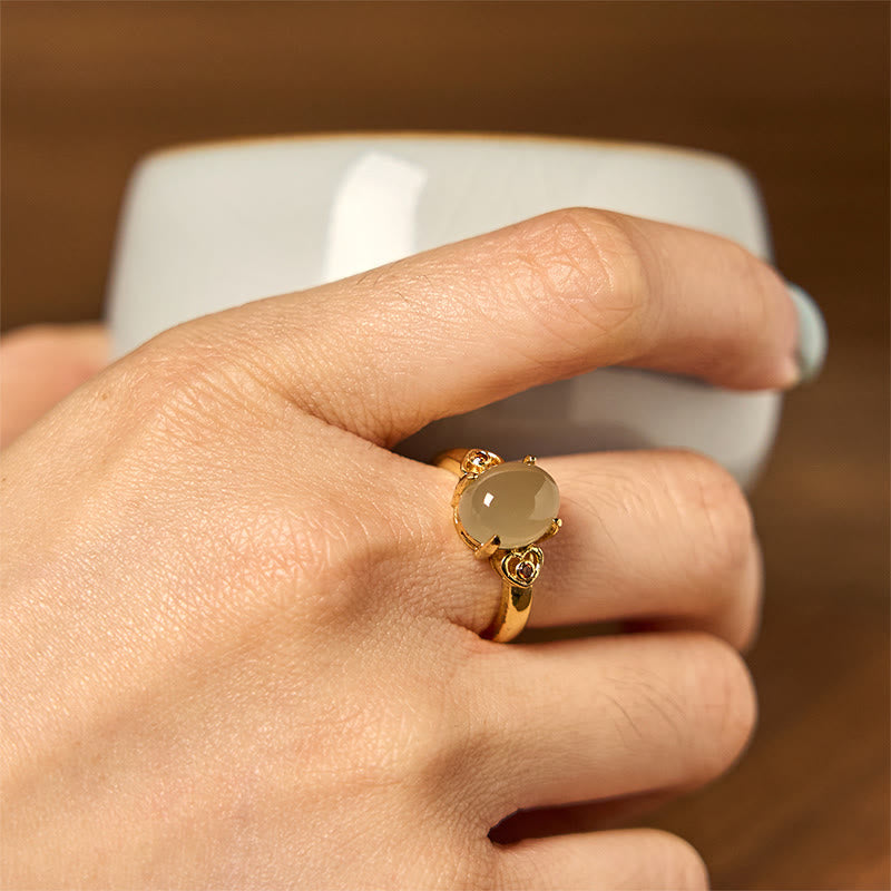 Bague ouverte porte-bonheur en cuivre en forme de cœur en jade Hetian de 8 à 10 mm