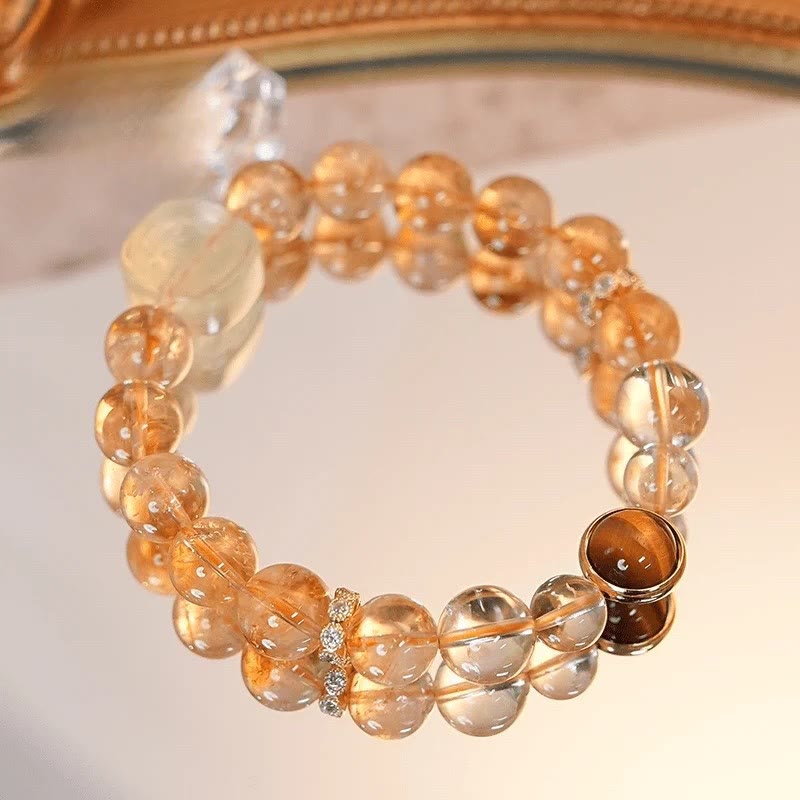 Bracelet de richesse déesse Zakiram en topaze citrine œil de tigre 8-10 mm