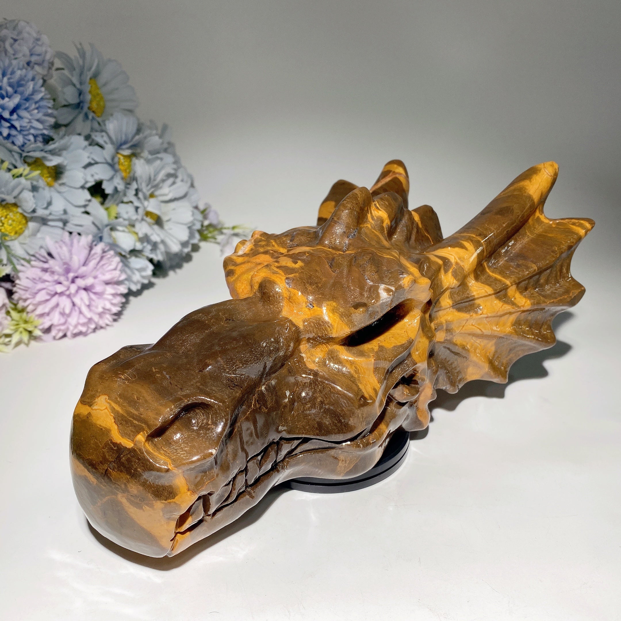 8.5" Jade Dragon Head Carving - Feng Shui Serpentine Statue