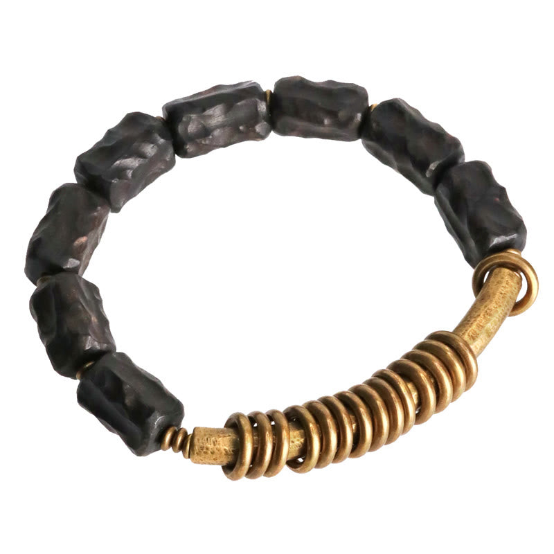Bracelet Peace en bois d'ébène de 8,5 mm avec anneaux en cuivre 14-17,5 cm