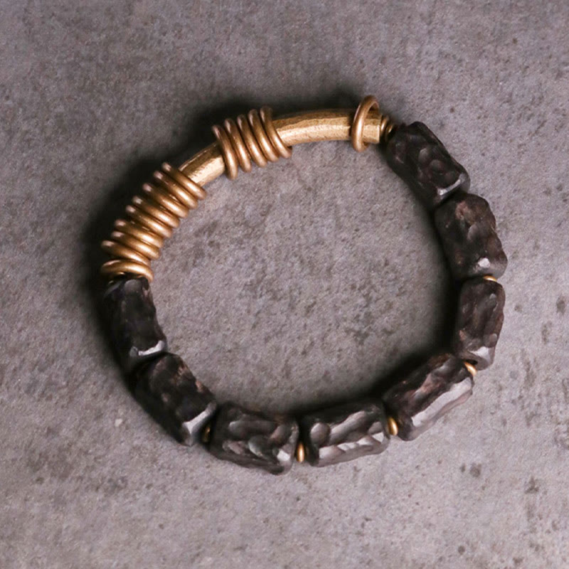 Bracelet Peace en bois d'ébène de 8,5 mm avec anneaux en cuivre 14-17,5 cm