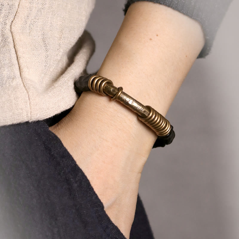 Bracelet Peace en bois d'ébène de 8,5 mm avec anneaux en cuivre 14-17,5 cm