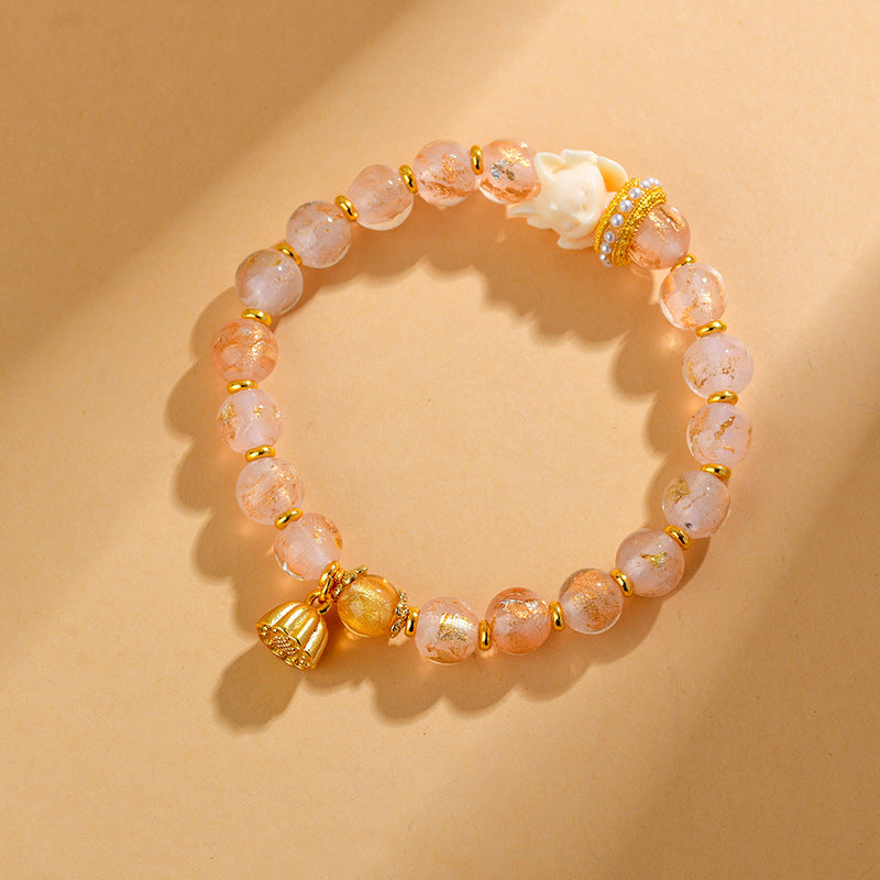 Bracelet spirituel en verre Liuli en cendres d'encens de 8,5 mm avec breloque renard à neuf queues