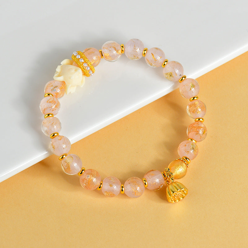 Bracelet spirituel en verre Liuli en cendres d'encens de 8,5 mm avec breloque renard à neuf queues