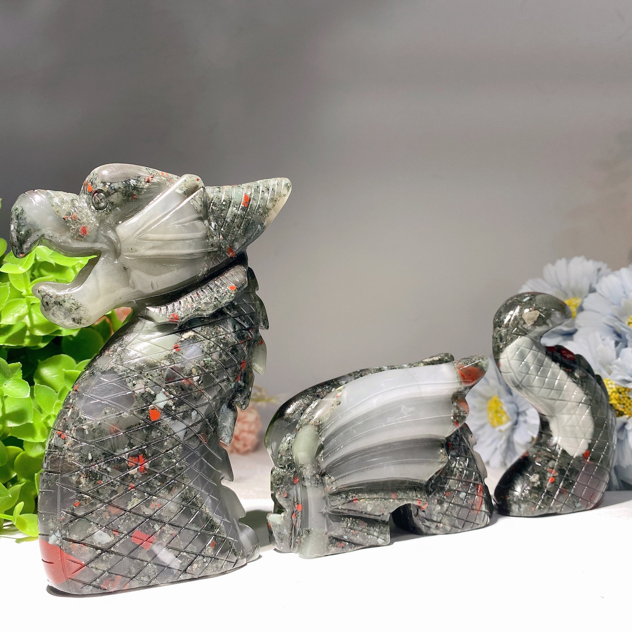 8.6 inch Chinese Dragon Crystal Figurines Set - Feng Shui Prosperity