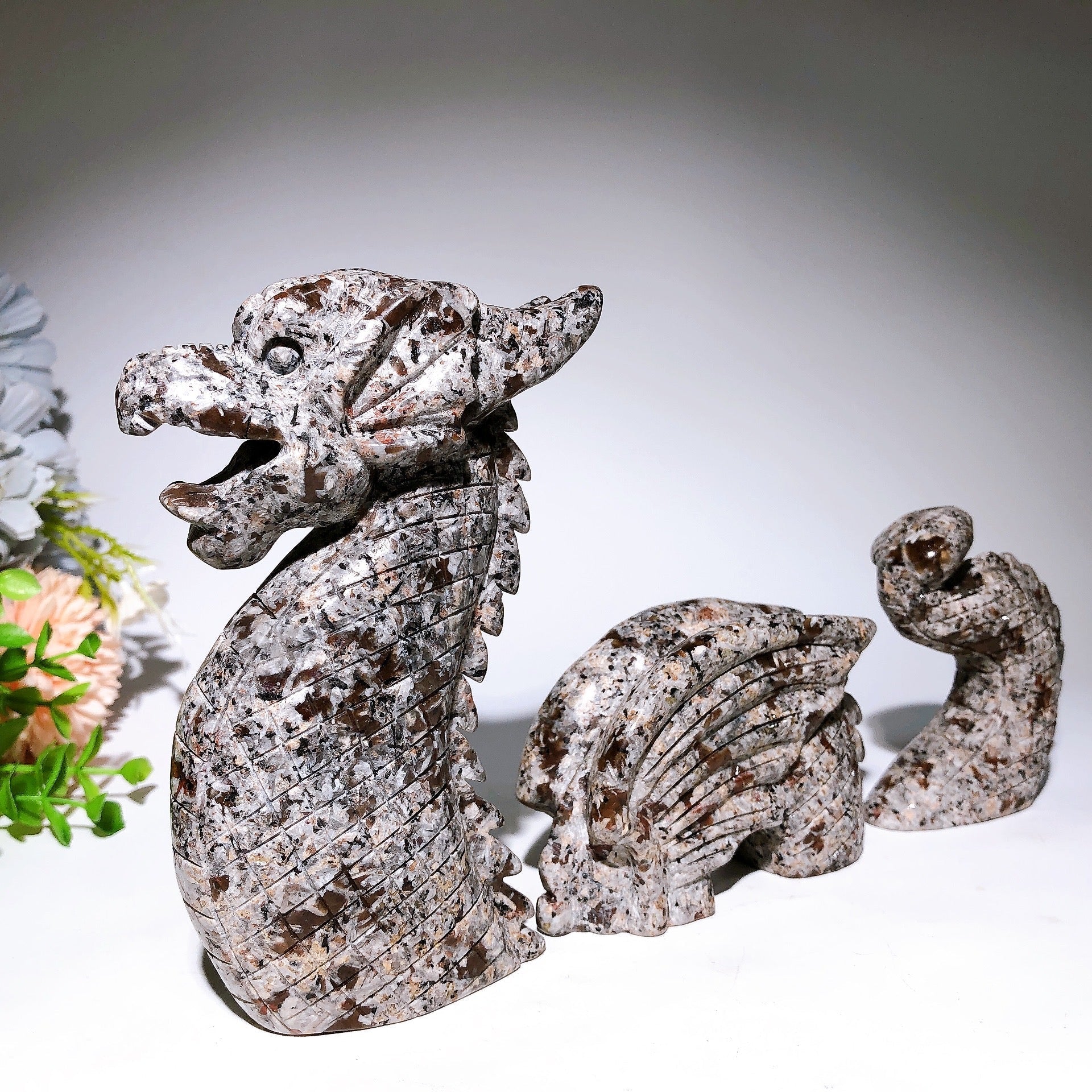 8.6 inch Chinese Dragon Crystal Figurines Set - Feng Shui Prosperity