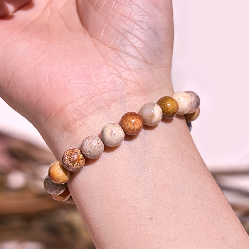 Bracelet de compassion en corail fossile de 8 à 9 mm pour l'estime de soi et la force