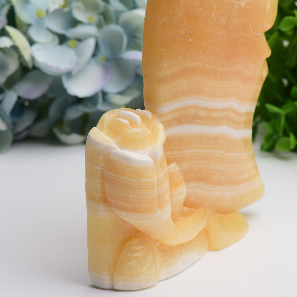 8 Inch Orange Calcite Moon Face Crystal Figurine Carving