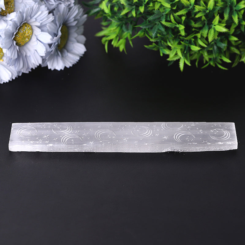 8 inch Selenite Wand with Moon Pattern