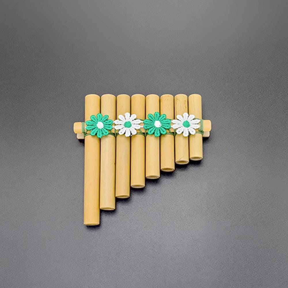 8-Pipe Bamboo Pan Flute for Beginners - DIY Kit - Flowers green Flute - On sale