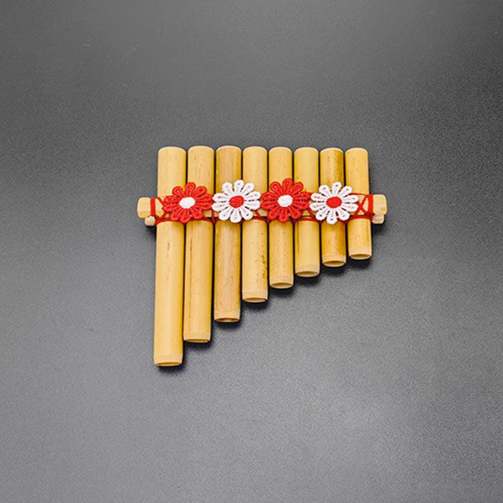 8-Pipe Bamboo Pan Flute for Beginners - DIY Kit - Flowers red Flute - On sale