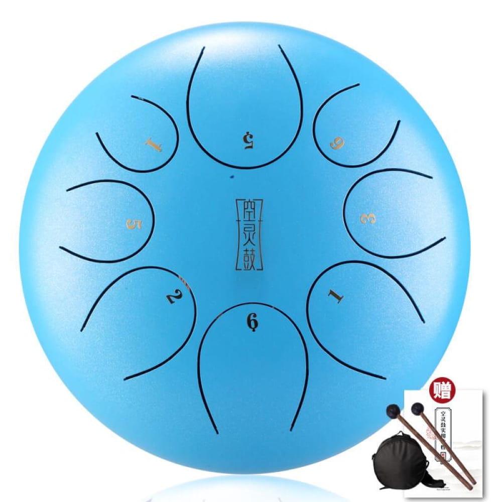 8-Tone D Key Steel Tongue Drum - Round 10 Inch Instrument - 10 Inches/8 Notes (D Major) / Lake Blue