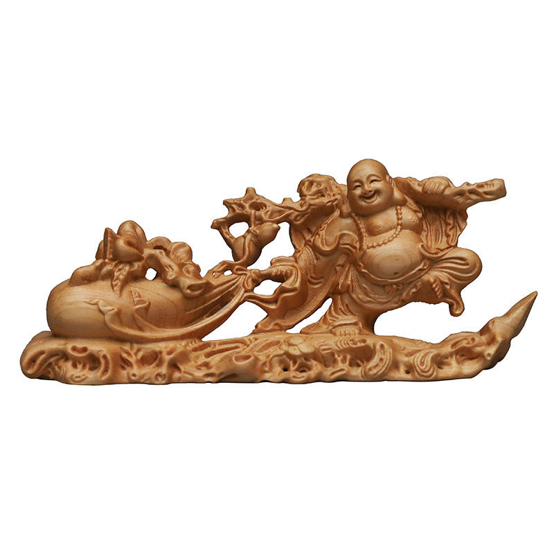 Wood Laughing Buddha Statue for Home | Positive Energy Decor