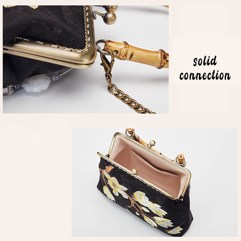 Plum Blossom Embroidery Handbag with Bamboo Handle | Elegant Crossbody