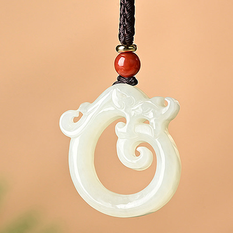 Cyan & White Jade Dragon Protection Necklace 50cm
