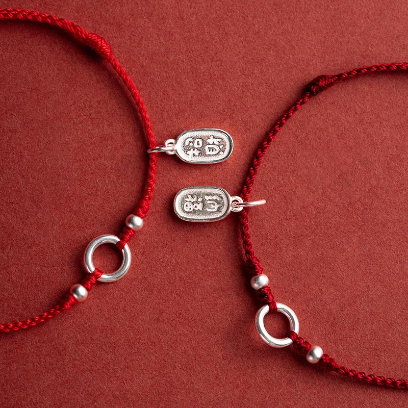 925 Sterling Silver Red String Bracelet with Peace Joy Lotus Buckle