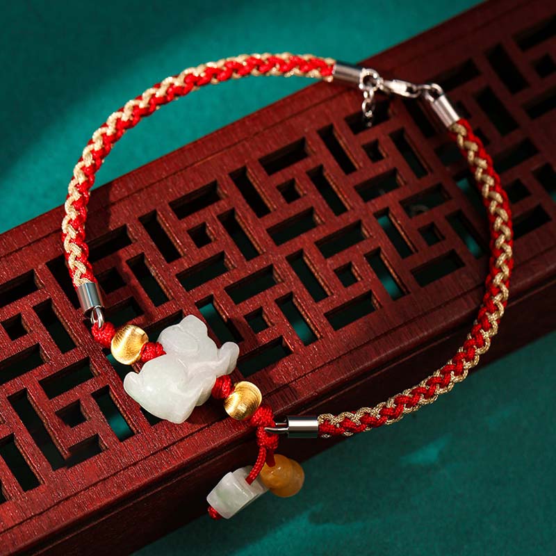 19.5cm Chinese Zodiac Jade Red String Bracelet Anklet