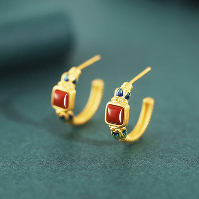 Boucles d'oreilles à tige en argent sterling 925 et agate rouge Lotus Confidence