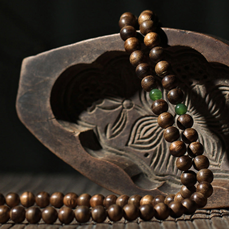 8mm Agarwood Cyan Jade 108 Bead Mala Bracelet for Strength