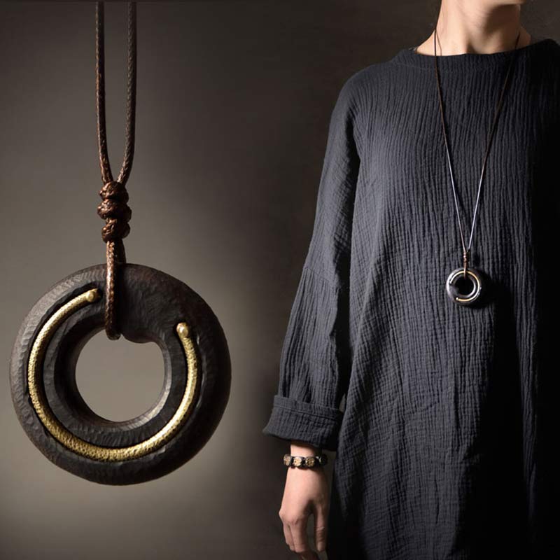 Ebony Wood Zen Circle Necklace | Peace and Calm Pendant