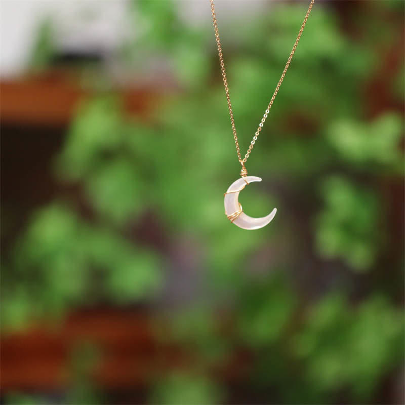 Tridacna Stone Crescent Moon Spiritual Necklace Pendant