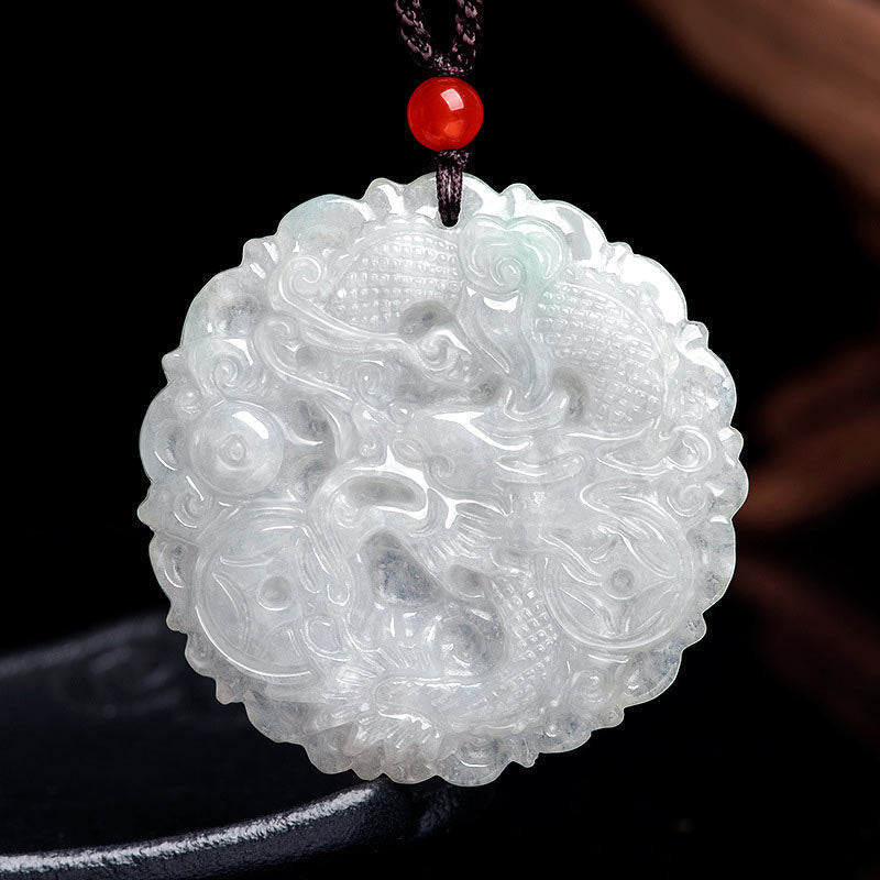 Collier Dragon de Jade Blanc Pendentif de Protection 49mm