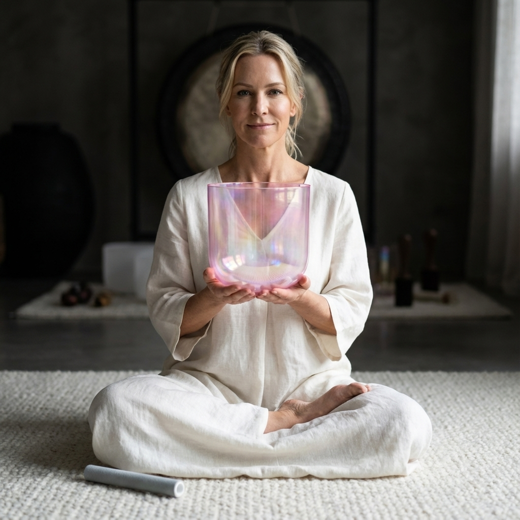 Bol chantant en cristal rose clair Alchemy Cosmic Light 432 Hz avec sac