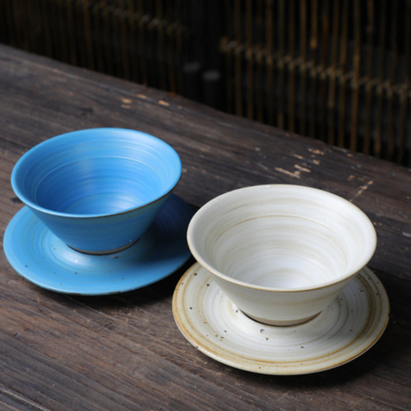 Ceramic Planet Design Coffee Mug with Saucer - Rough Pottery